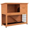 PawHut Two-Tier Antiseptic Wood Rabbit Hutch, 102cm Guinea Pig Hutch with Run - Orange - 1