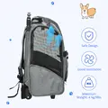 PawHut Pet Travel Backpack Bag Cat Puppy Dog Carrier w/ Trolley and Telescopic Handle Portable Stroller Wheel Luggage Bag (Grey) - 7