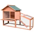 PawHut Small Animal Two-Level Fir Wood Guinea Pigs Hutches w/ Slide Out Tray Red/Brown - 1