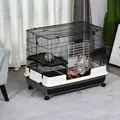 PawHut Small Animal Guinea Pigs Hutches Steel Wire Rabbit Cage Pet Play House  W/ Waste Tray Black - 1
