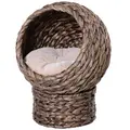 PawHut Wicker Cat Bed, Raised Rattan Cat Basket with Cylindrical Base, Soft Washable Cushion, 42 x 33 x 52cm - Brown - 1