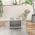 PawHut Raised Dog Bowls, Pet Feeding Station, with Storage, Food and Water Bowls, for Large Dogs - White - 8