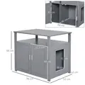 PawHut Wooden Cat Litter Box Enclosure Furniture with Adjustable Interior Wall & Large Tabletop for Nightstand, Grey - 3