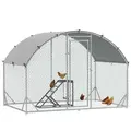 PawHut Walk-In Chicken Run, Metal Chicken Coop with Cover, Outdoor Hen Poultry House Cage with Chicken Activity Shelf, for Chickens, Rabbits, Ducks, 2.8 x 1.9 x 2m - 1