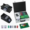 SPORTNOW 300-Piece Poker Chips Set with Card Shuffler, Card Shoe, Case, Casino Texas Holdem Poker Set with Mat, Silver Tone - 1
