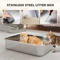 PawHut XXL Stainless Steel Cat Litter Tray, Enclosed Cat Litter Box with 90° Flip Cover, Double Doors, Scoop, Easy Clean, Grey - 4