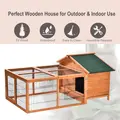 PawHut Wooden Guinea Pigs Hutches Detachable Rabbit Cage Pet House with Openable Run & Roof Slide-out Tray - 4