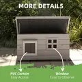 PawHut Wooden Outdoor Cat House, Elevated Cat Shelter Kennel, Pet Play House with Openable Top, Asphalt Roof, Window, Grey - 6