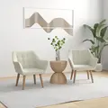 Set of 2 Accent Chair, Arm Chair with Slanted Back, Thick Padding and Rubber Wooden Legs for Living Room, Cream White - 2