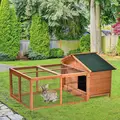 PawHut Wooden Guinea Pigs Hutches Detachable Rabbit Cage Pet House with Openable Run & Roof Slide-out Tray - 1