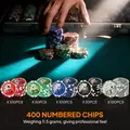 SPORTNOW 400-Piece Poker Chips Set with Lightweight ABS Case, Casino Texas Holdem Poker Set with Mat, 11.5g Numbered Poker Chips, Two Decks of Cards, Dealer, Five Dices, Grey - 5