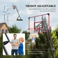 SPORTNOW 2.4-2.9m Adjustable Basketball Hoop and Stand with Weighted Base, Portable on Wheels, Red - 4
