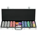 SPORTNOW 500-Piece Poker Chips Set, Poker Set with Mat, Chips, Two Card Decks, Dealer, Five Dices - 1