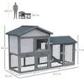 PawHut Wooden Rabbit Hutch Double Tier 147cm Outdoor with Water-Resistant Roof Ramp, Grey - 3