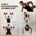 SPORTNOW 6-in-1 Adjustable Weight Dumbbells Set, Used as Kettlebell, Barbell, Dumbbell, Push-Up Stand, 30kg Free Weights Set for Men and Women Home Gym Training, Red - 4