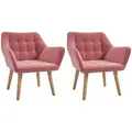 Set of 2 Accent Chair, Arm Chair with Slanted Back, Thick Padding and Rubber Wooden Legs for Living Room, Pink - 1