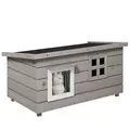 PawHut Wooden Outdoor Cat House, Elevated Cat Shelter Kennel, Pet Play House with Openable Top, Asphalt Roof, Window, Grey - 1