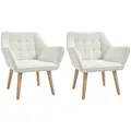 Set of 2 Accent Chair, Arm Chair with Slanted Back, Thick Padding and Rubber Wooden Legs for Living Room, Cream White - 1