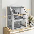 PawHut Wooden Hamster Cage with Detachable 32cm Deep Bottom, Hut, Seesaw, Exercise Wheel, Ramp, 60 x 40 x 75cm, Light Grey - 3