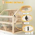 PawHut Wooden Hamster Cage with Detachable 31cm Deep Bottom, Hut, Seesaw, Exercise Wheel, Ramp, 80 x 50 x 76cm, Natural - 8