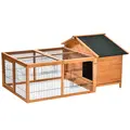 PawHut Wooden Guinea Pigs Hutches Detachable Rabbit Cage Pet House with Openable Run & Roof Slide-out Tray - 2