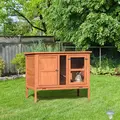 PawHut Wooden Guinea Pigs Hutches Elevated Pet Bunny House with Slide-Out Tray Openable Roof - 1