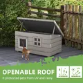 PawHut Wooden Outdoor Cat House, Elevated Cat Shelter Kennel, Pet Play House with Openable Top, Asphalt Roof, Window, Grey - 5