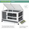 PawHut Wooden Guinea Pigs Hutches Elevated Pet Bunny House Rabbit Cage with Slide-Out Tray Indoor Grey - 5