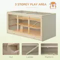 PawHut Wooden Hamster Cage, Small Animals Hutch with Tray, Openable Top, Exercise Play House Pen, 115L x 57W x 55Hcm, Natural - 4