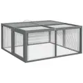 PawHut Wooden Folding Rabbit Hutch, for 2-3 Rabbits - Grey - 1