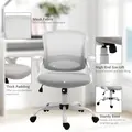 Vinsetto Home Office Chair and Computer Desk Set, Mesh Chair with Swivel Wheels, Study Desk with Storage Shelf, High Gloss White and Grey - 7