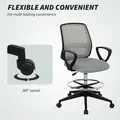 Vinsetto 100-120cm Draughtsman Office Chair, with Footrest - Light Grey - 7