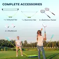 SPORTNOW Portable Badminton Net Set w/ Volleyball Net, Rackets, Shuttlecocks - 6