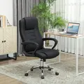 Vinsetto Linen-Look Swivel Office Chair - Black - 2
