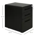 Vinsetto Lockable File Cabinet with 3 Drawers, Vertical Office Drawer for A4, Letter, Legal Size, Anti-tilt Design, Pre-Assembled Body, Black - 3