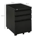 Vinsetto 3 Drawer Filling Cabinet, Mobile Metal File Cabinet with Anti-tilt Design for Letter, A4, Legal Size, Black - 3