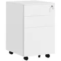 Vinsetto 3-Drawer Vertical Filing Cabinet with Pencil Tray, Lock and 5 Wheels, Steel Mobile File Cabinet, for A4, Legal and Letter Size, Pre-Assembled Body, White - 1