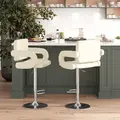 Upholstered Swivel Bar Stool, Set of 2 Height Adjustable Barstool with Back, Armrest, Footrest for Kitchen, White - 2