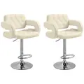 Upholstered Swivel Bar Stool, Set of 2 Height Adjustable Barstool with Back, Armrest, Footrest for Kitchen, White - 1