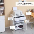 Vinsetto Printer Stand Mobile Printer Cabinet with Storage, Open Shelf, Drawer for Home Office, 60cm x 39cm x 80cm, White - 4