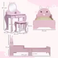 ZONEKIZ Wooden Kids Bedroom Furniture Set with Kids Dressing Table, Stool, Bed, for 3-6 Years, Cat-Design - 3