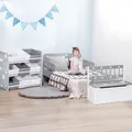 ZONEKIZ 3PCs Kids Furniture Bedroom Set with Bed, Toy Box Bench, Storage Unit with Baskets, Star and Moon Patterns, for 3-6 Years Old Boys Girls, Grey - 2
