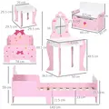 ZONEKIZ 4PCs Kids Bedroom Furniture Set with Bed, Toy Box Bench, Dressing Table and Stool, Princess Themed, for 3-6 Years Old, Pink - 3