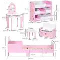 ZONEKIZ 5PCs Kids Bedroom Furniture Set with Bed, Toy Box Bench, Storage Unit, Dressing Table and Stool, Princess Themed, for 3-6 Years Old, Pink - 3