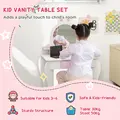 ZONEKIZ Bunny-Design Kids Dressing Table, with Mirror and Stool - White and Pink - 4