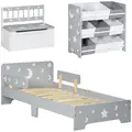 ZONEKIZ 3PCs Kids Furniture Bedroom Set with Bed, Toy Box Bench, Storage Unit with Baskets, Star and Moon Patterns, for 3-6 Years Old Boys Girls, Grey - 1