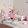 ZONEKIZ 3PCs Kids Bedroom Furniture Set with Bed, Dressing Table and Stool, Princess Themed, for 3-6 Years Old, Pink - 2