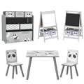 ZONEKIZ Kids Table and Chairs, Kids Storage Unit and Kids Easel Set, Cute Animal Design Kids Activity Furniture Set for Ages 3-8 Years, Grey - 1