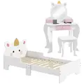 ZONEKIZ Kids Bedroom Furniture Set with Kids Dressing Table with Mirror and Stool, Toddler Bed Frame for 3-6 Years, Unicorn Design - 1