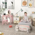 ZONEKIZ Toddler Bed Frame, Kids Dressing Table with Mirror and Stool, Cute Animal Design Kids Bedroom Furniture Set for Ages 3-6 Years, Pink - 2